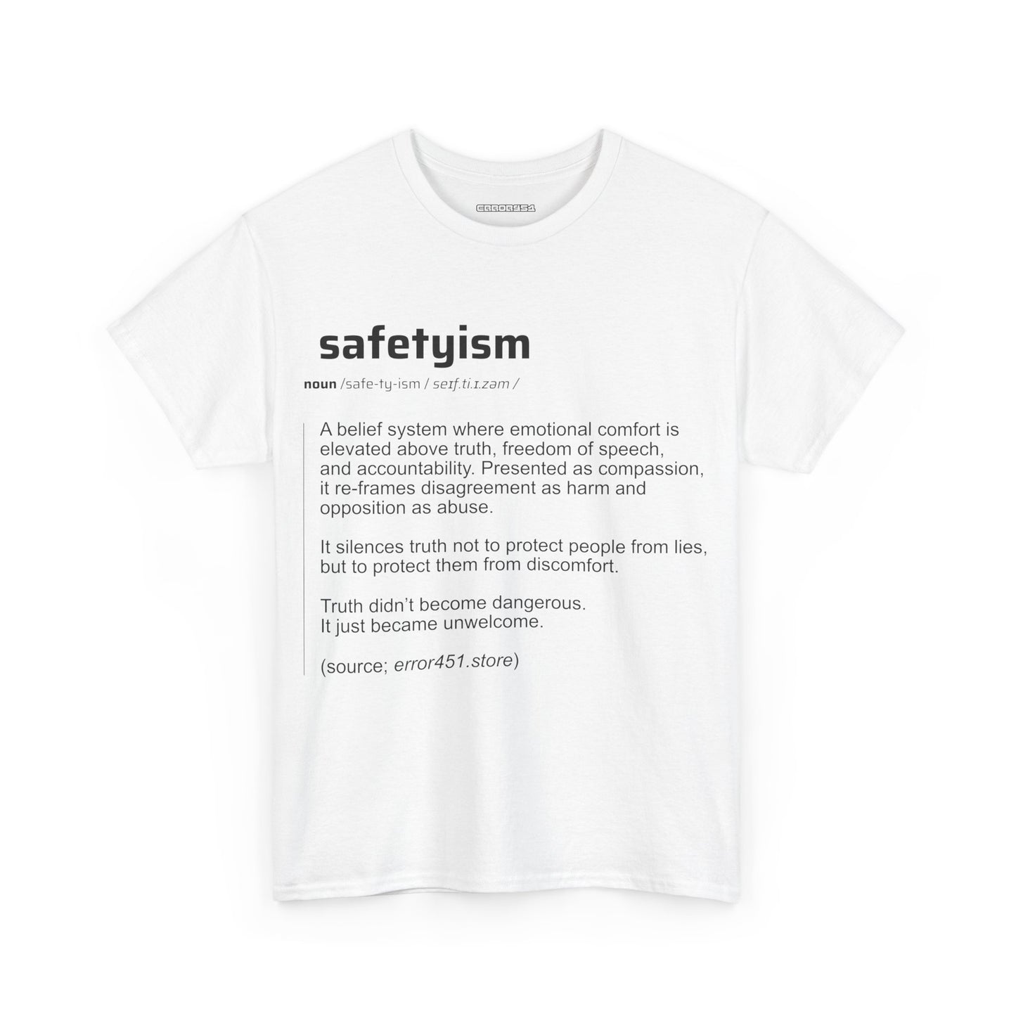 Safetyism -Thought Provoking Literary Statement T-Shirt - Unisex Heavy Cotton Tee