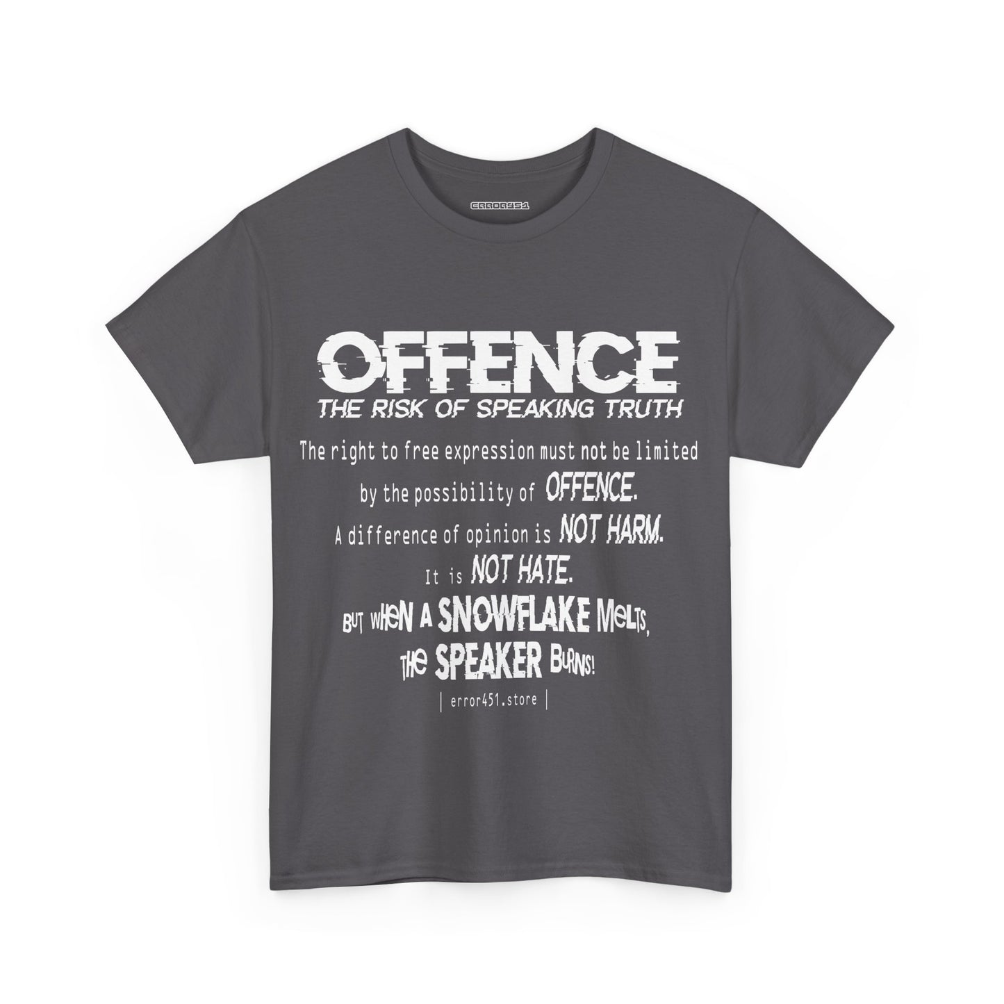 Offense Is Not a Crime – Thought-Provoking Literary Statement T-Shirt – Unisex Heavy Cotton Tee