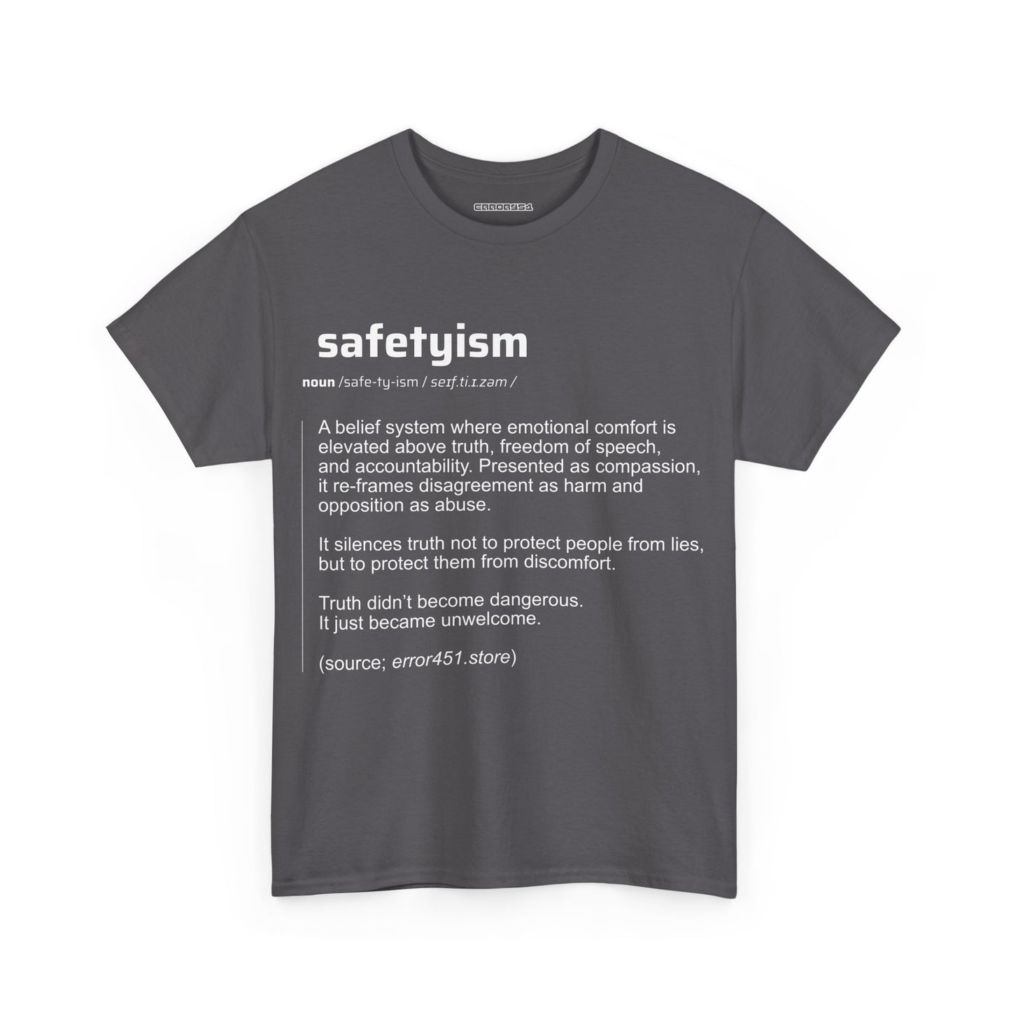 Safetyism -Thought Provoking Literary Statement T-Shirt - Unisex Heavy Cotton Tee