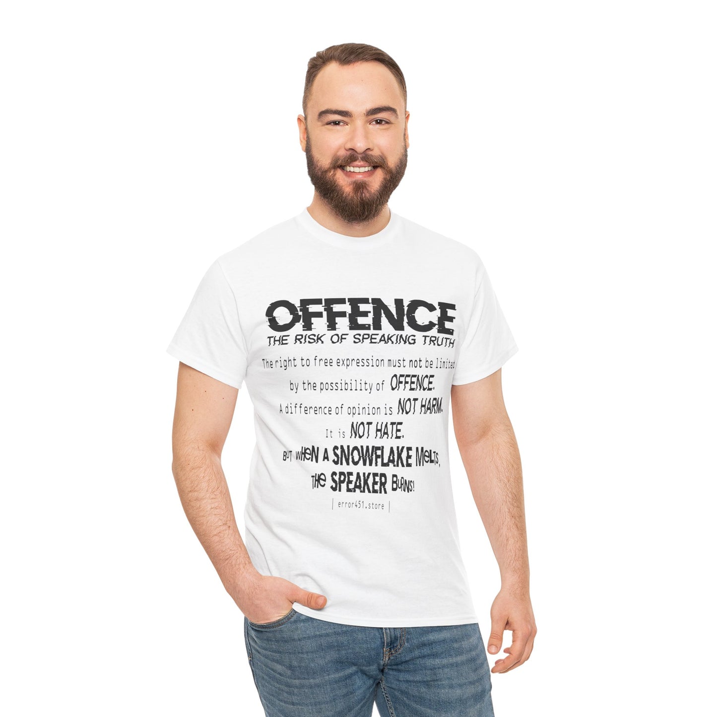 Offense Is Not a Crime – Thought-Provoking Literary Statement T-Shirt – Unisex Heavy Cotton Tee