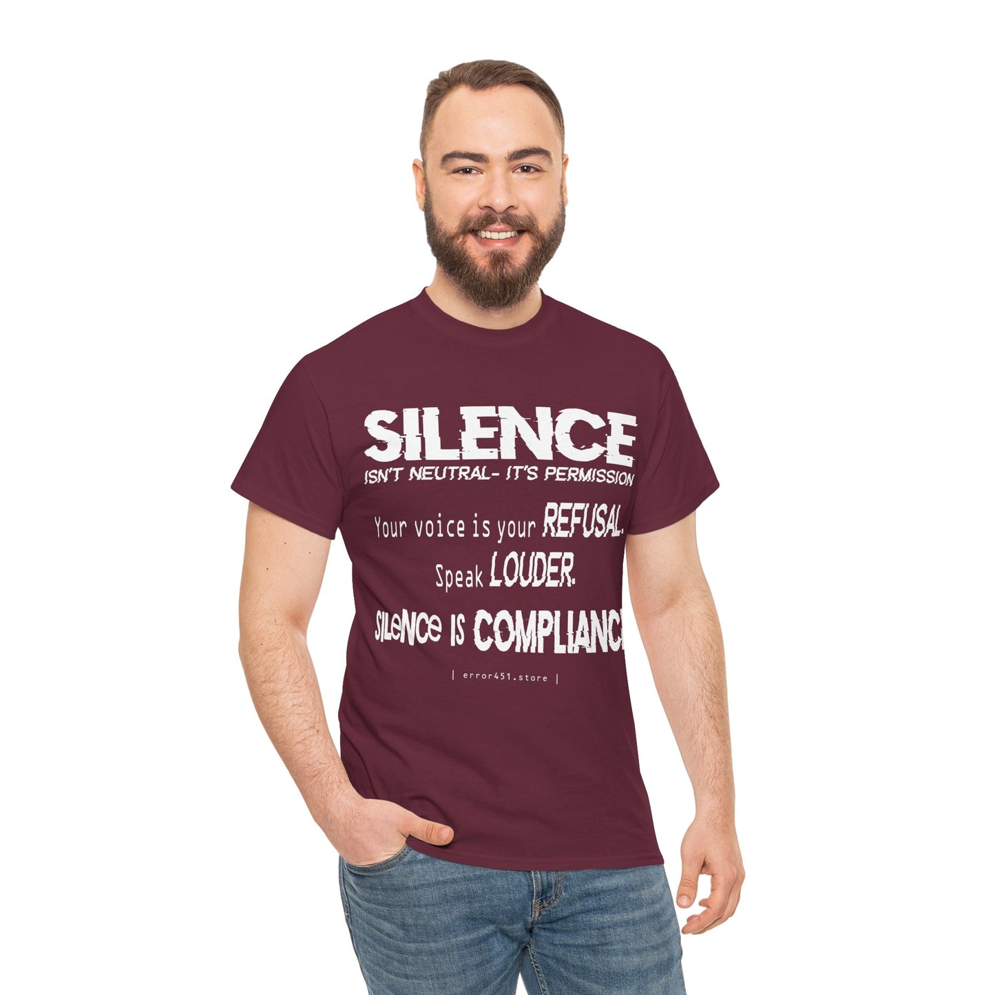 Silence — Speak Louder. Refuse by Speaking. – Unisex Heavy Cotton Tee
