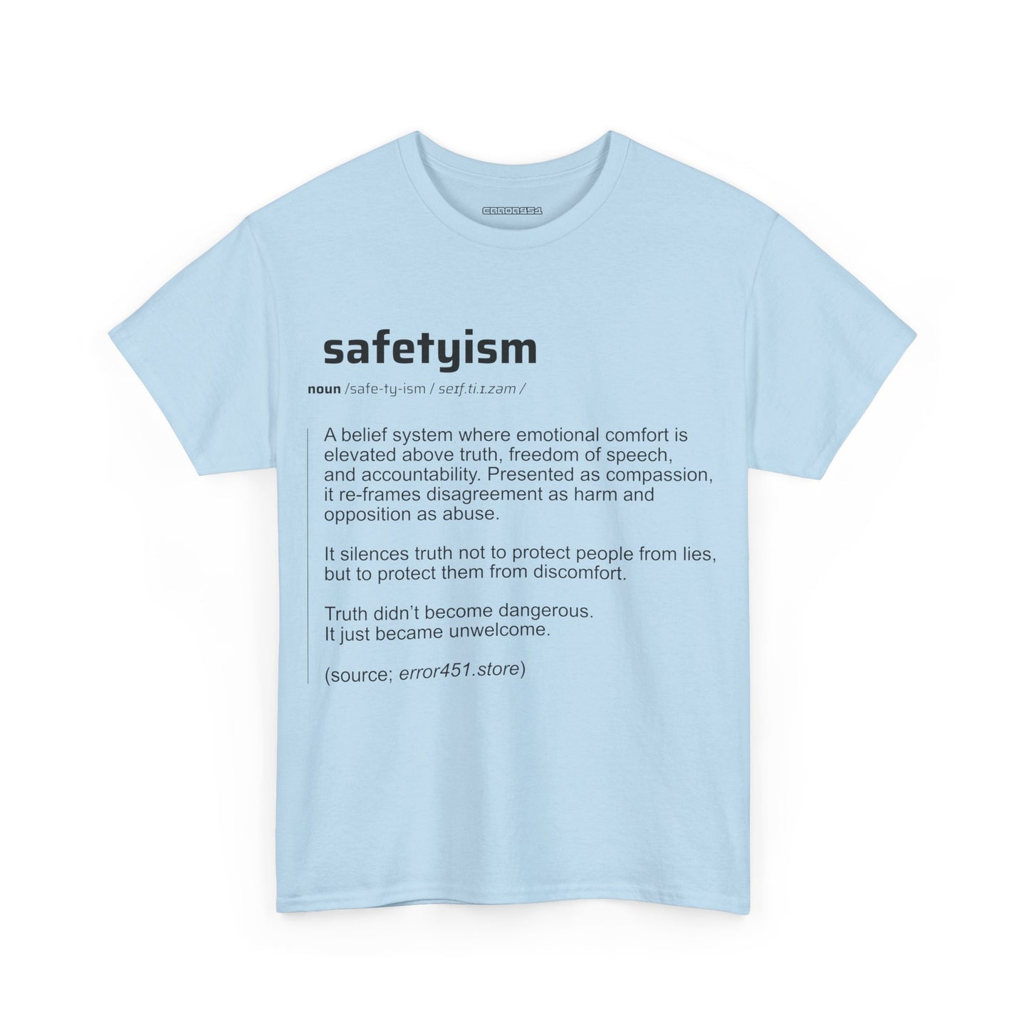 Safetyism -Thought Provoking Literary Statement T-Shirt -  Unisex Heavy Cotton Tee